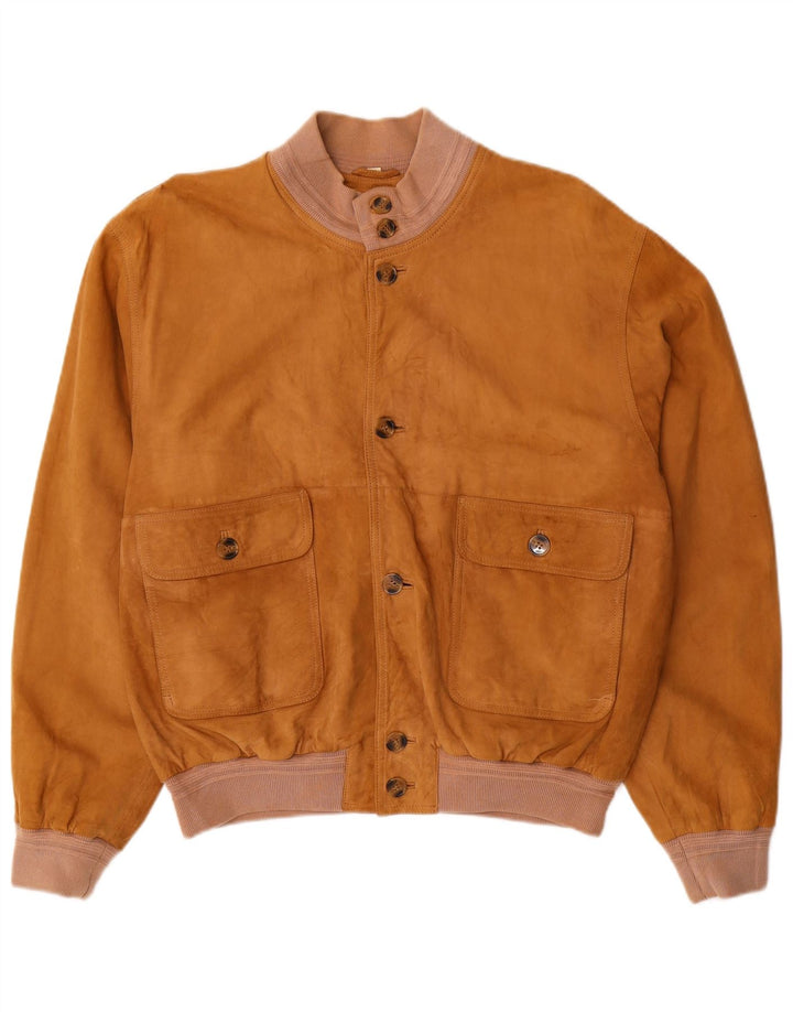 Vintage Herren Wildleder Bomberjacke IT 50 Großes braunes Leder