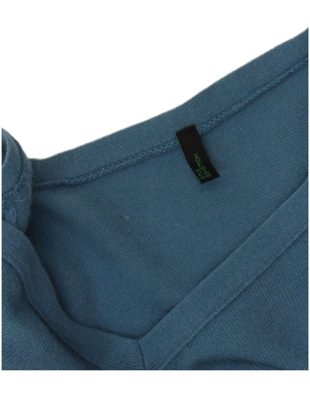 Benetton Damen-Pullover mit asymmetrischem V-Ausschnitt, Gr. 10, Größe S, Blau