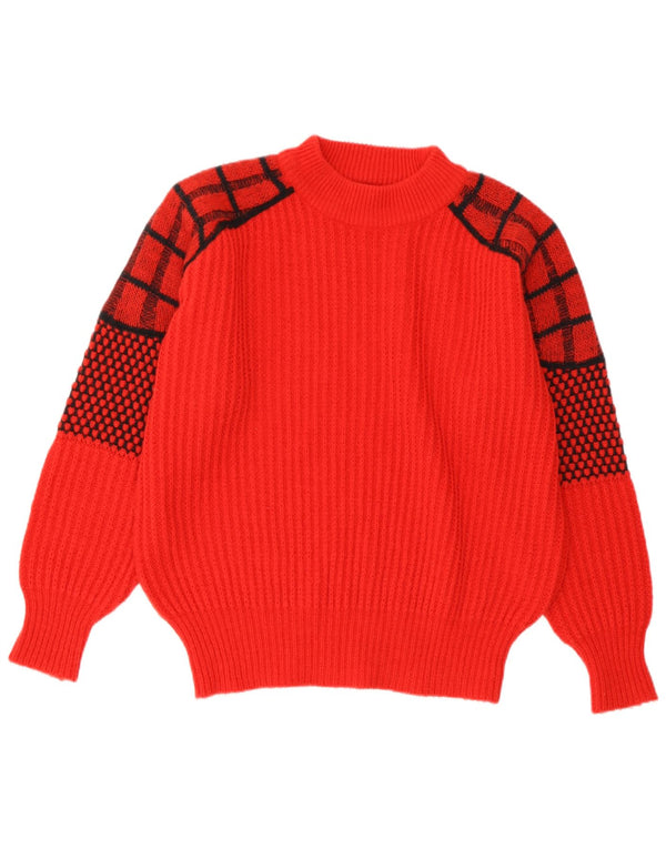 Vintage Damen Rollkragenpullover Pullover UK 16 Großes rotes Karo-Acryl