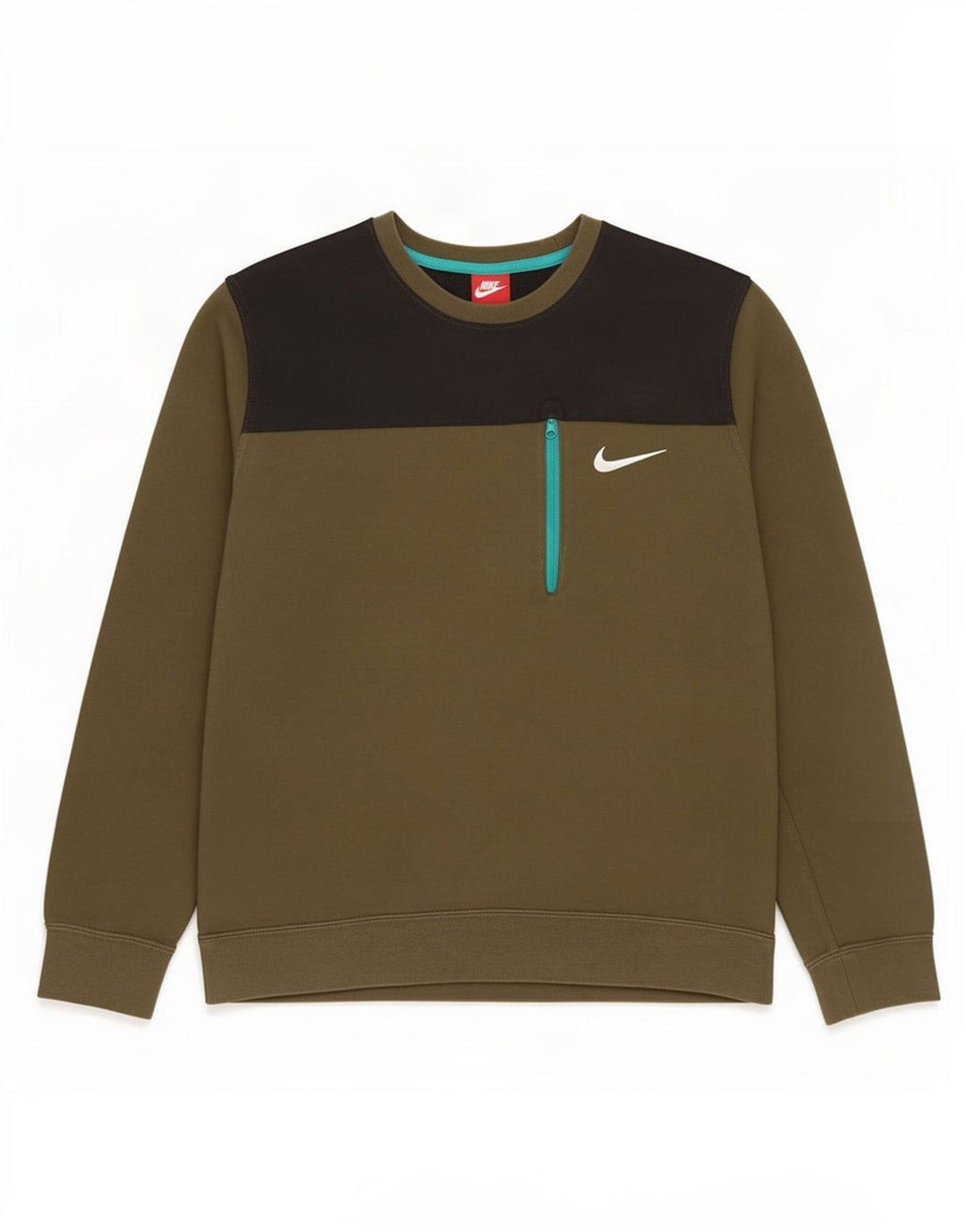 Nike Herren-Sweatshirt-Pullover, groß, Khaki, Colourblock-Baumwolle