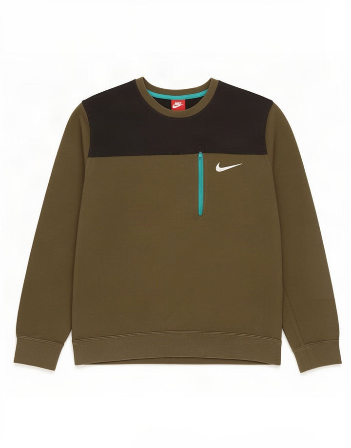 Nike Herren-Sweatshirt-Pullover, groß, Khaki, Colourblock-Baumwolle