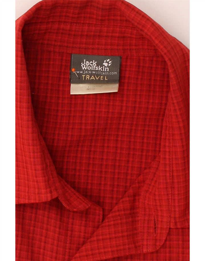 JACK WOLFSKIN Mens Short Sleeve Shirt UK 36/38 Medium Red Check Polyester Vintage Jack Wolfskin and Second-Hand Jack Wolfskin from Messina Hembry 