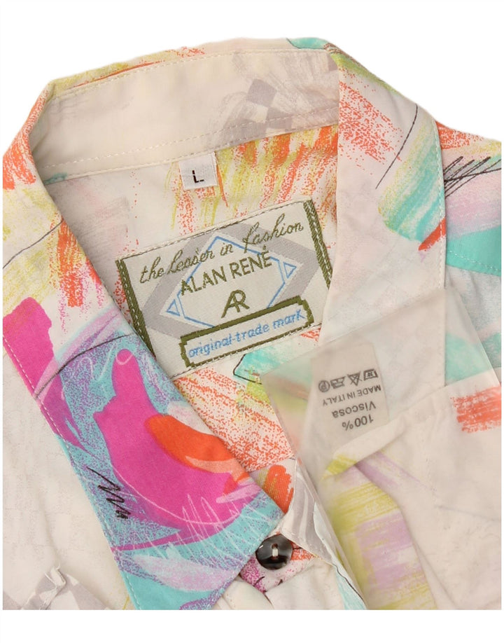 Vintage Herren Kurzarmhemd, groß, mehrfarbig, geometrisch, Viskose