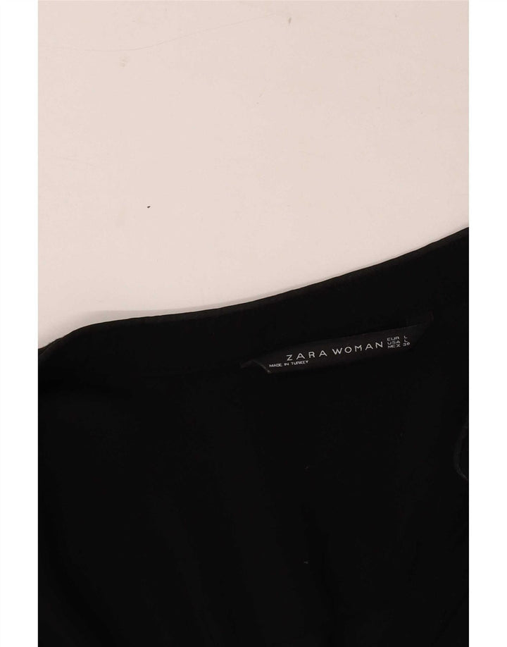 Zara Damen Langarm-Hemdbluse UK 14 Large Schwarz