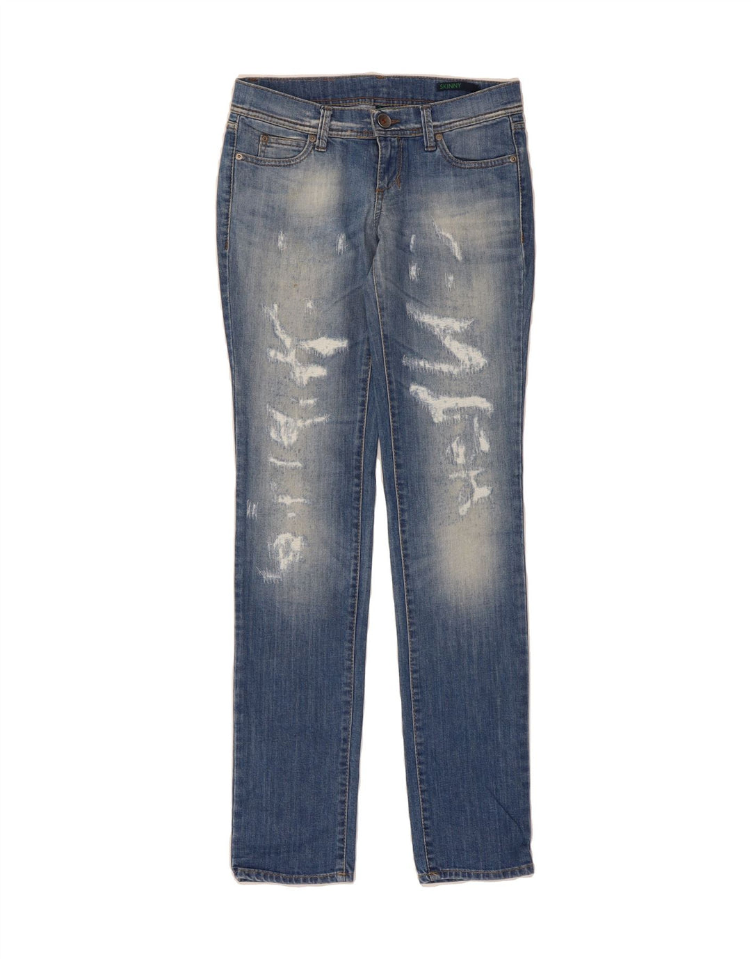 BENETTON Womens Distressed Slim Jeans W27 L33 Blue Cotton Vintage Benetton and Second-Hand Benetton from Messina Hembry 