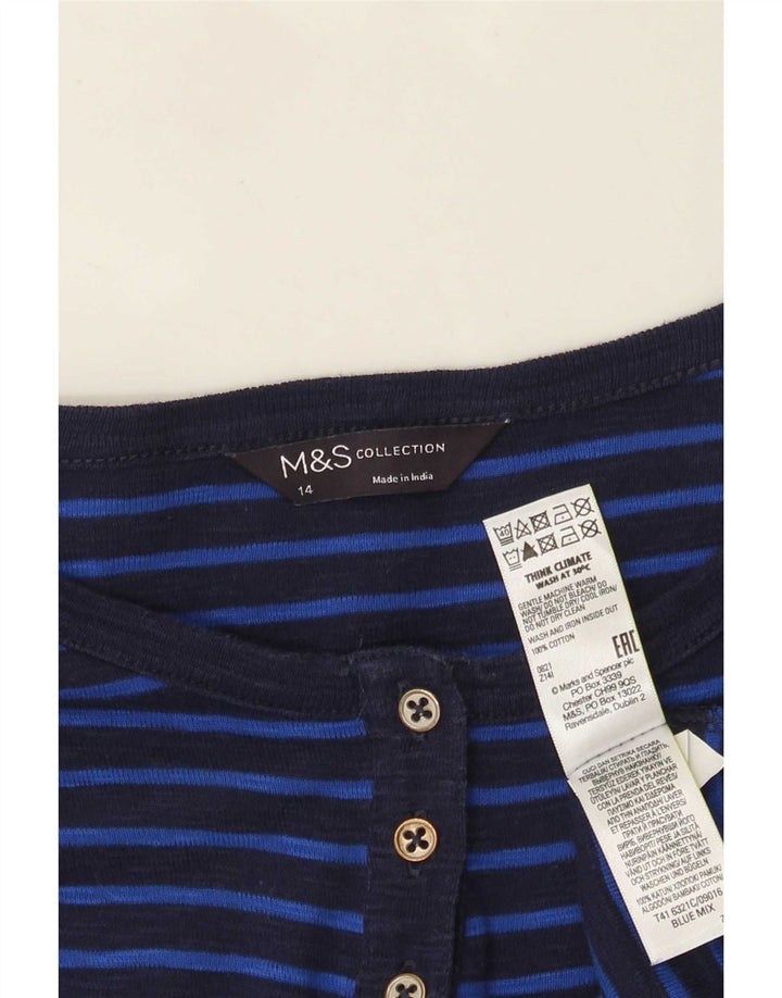 Marks & Spencer Damen Top Langarm UK 14 Mittel Marineblau gestreift