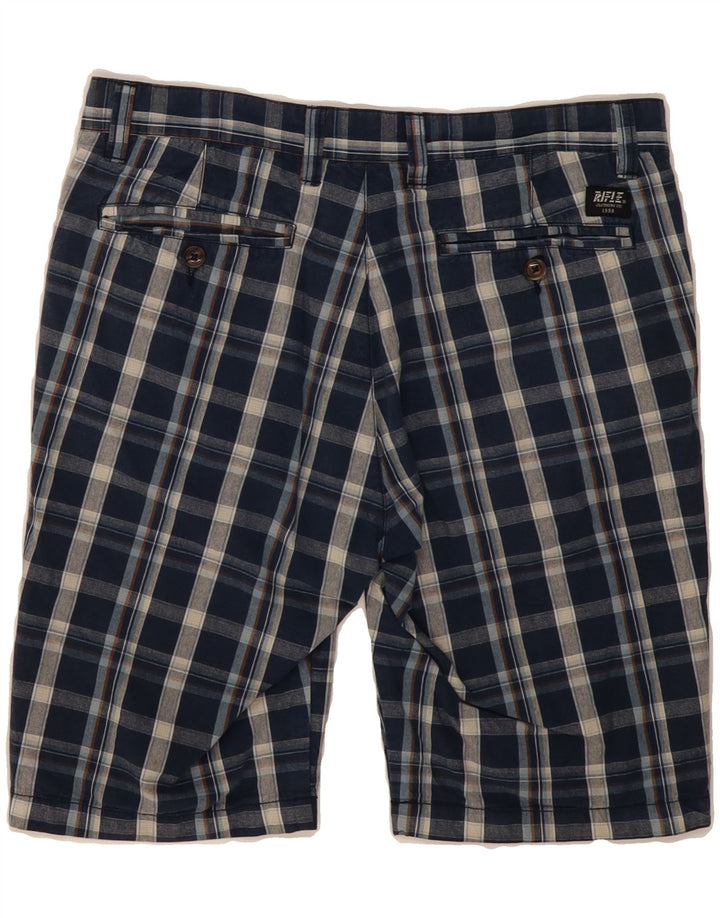 RIFLE Mens Chino Shorts W30 Medium  Navy Blue Check Cotton Vintage Rifle and Second-Hand Rifle from Messina Hembry 