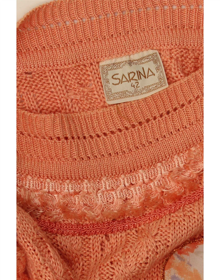 Vintage Damen Pullover mit grafischem U-Boot-Ausschnitt, IT 42, Mittelorange