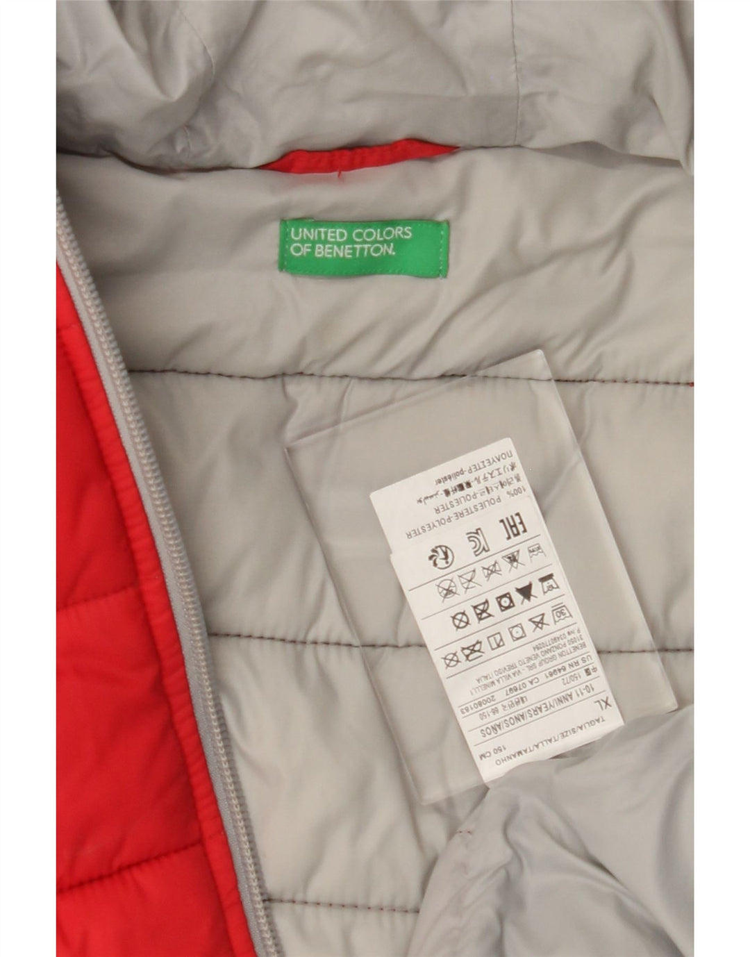 BENETTON Boys Hooded Padded Jacket 10-11 Years XL Red Polyamide Vintage Benetton and Second-Hand Benetton from Messina Hembry 