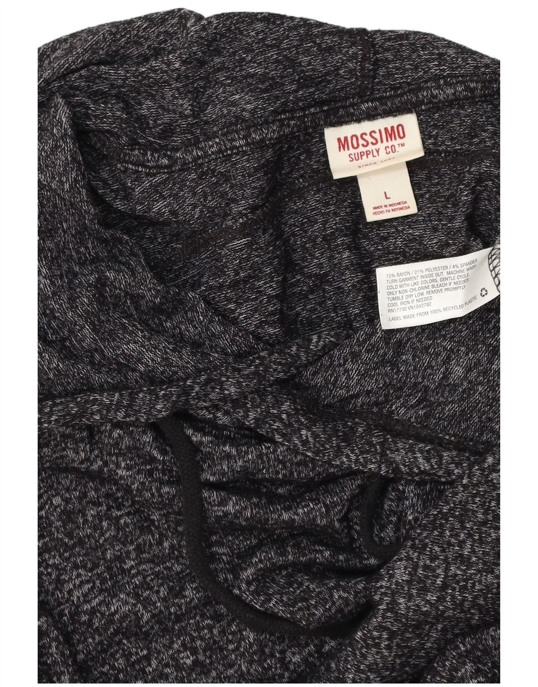 MOSSIMO Longline-Blusenoberteil für Damen mit Kapuze, UK 46, Größe L, grau meliertes Viskose