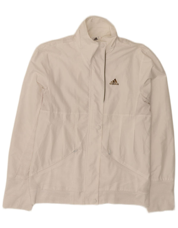 Adidas Damen Trainingsanzug Top Jacke UK 12 Mittelweißes Polyester