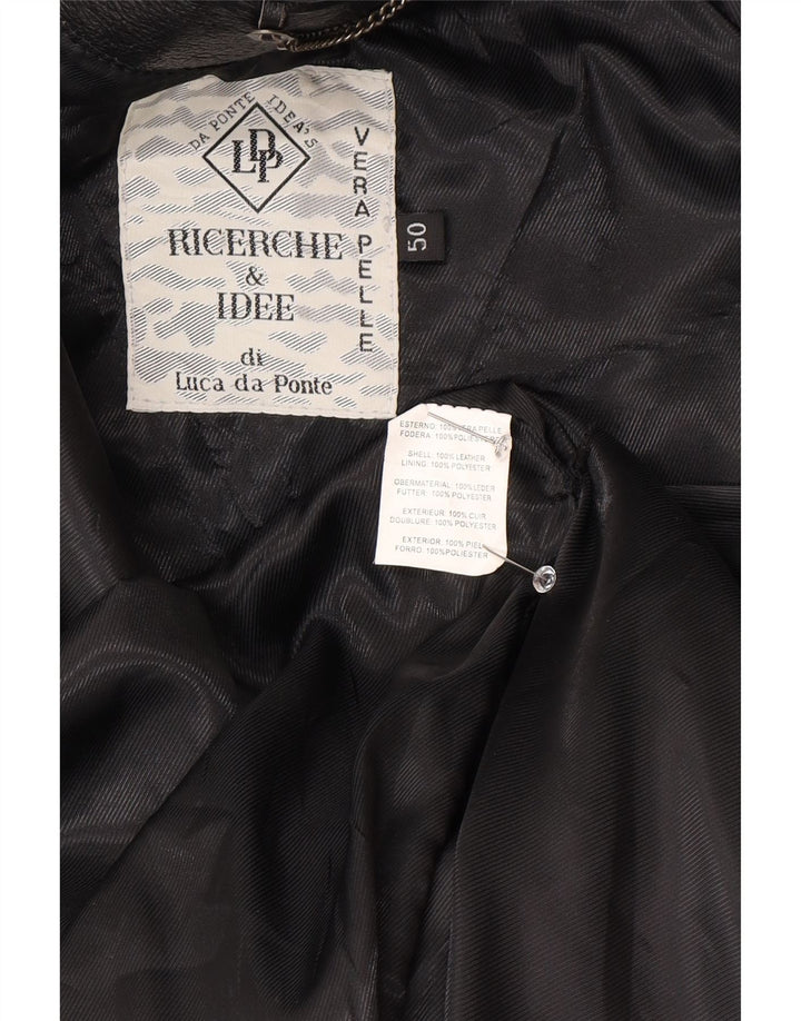 Vintage Damen Übergroßer Ledermantel IT 50 XL Schwarzes Leder