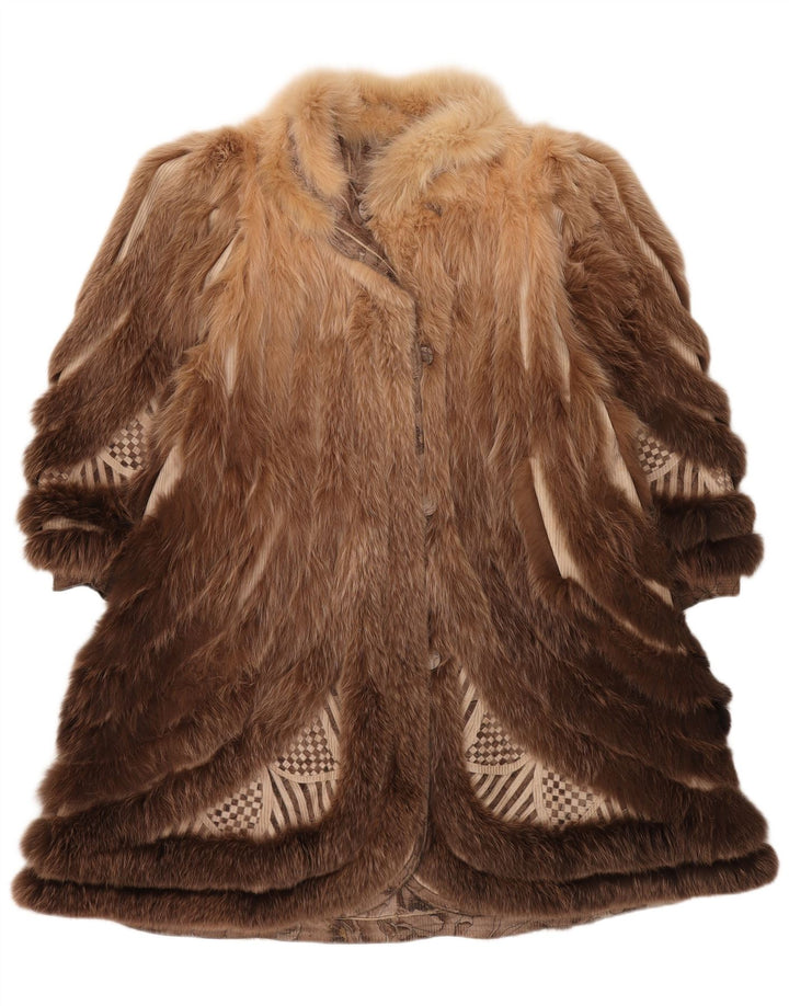 VINTAGE Damen Kunstpelz-Wendemantel UK 18 XL Braun geblümt