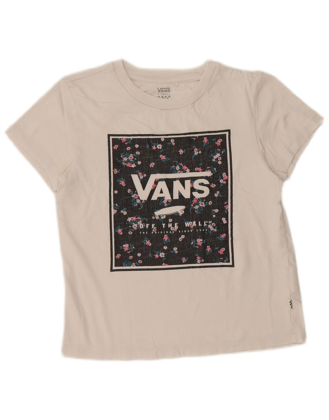 VANS Damen Crop Graphic T-Shirt Top UK 6 XS Weiße Baumwolle