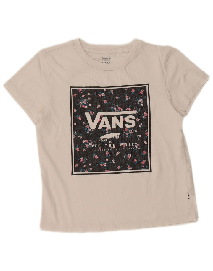 VANS Damen Crop Graphic T-Shirt Top UK 6 XS Weiße Baumwolle