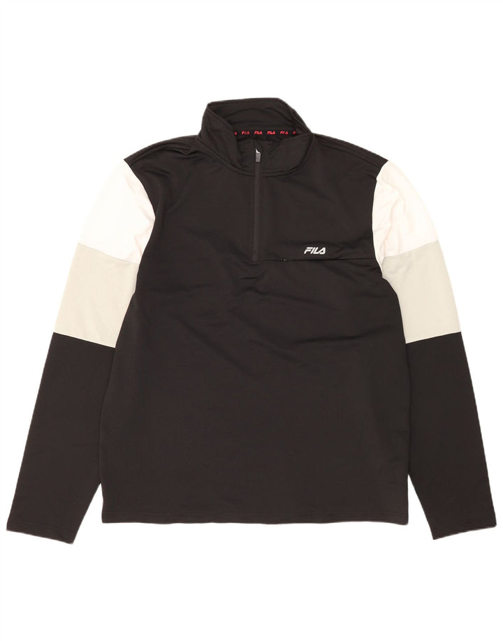 FILA Herren-Trainingsanzug-Oberteil mit Reißverschluss am Hals, XL, schwarzes Farbblock-Polyester