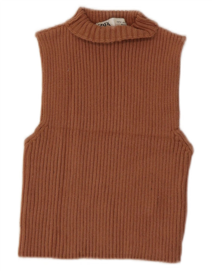 Zara Damen Crop Vest Tank Top UK 10 Small Braun