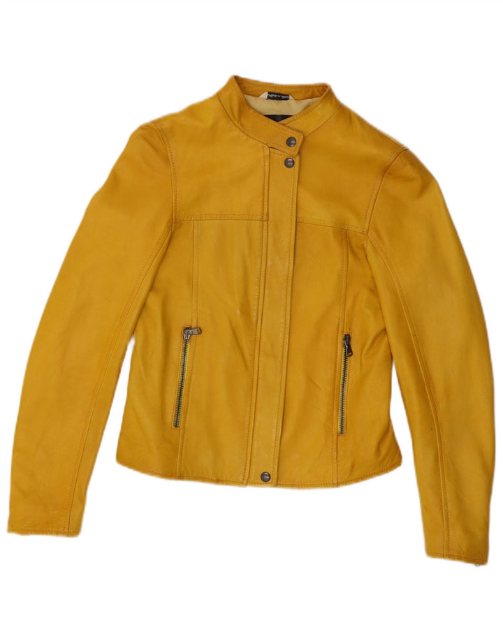 Bayside Damen Leder-Bikerjacke IT 44 Mittelgelbes Leder