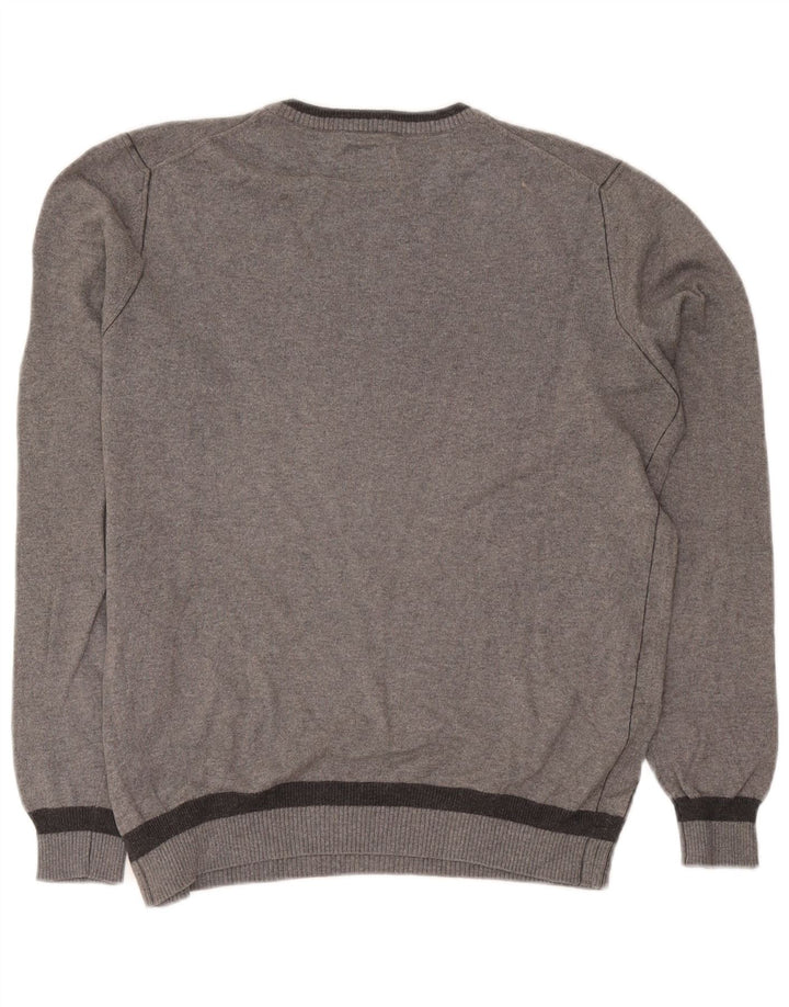 Marlboro Classics Herren-Pullover mit Rundhalsausschnitt, Größe S, grau gefleckte Baumwolle