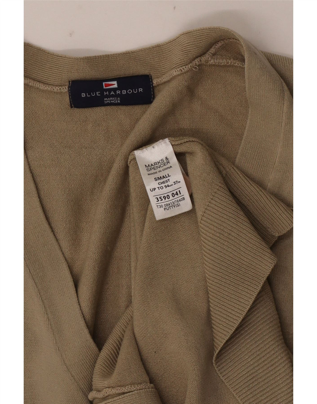 Marks & Spencer Herren Blue Harbor Cardigan Pullover Small Beige Acryl
