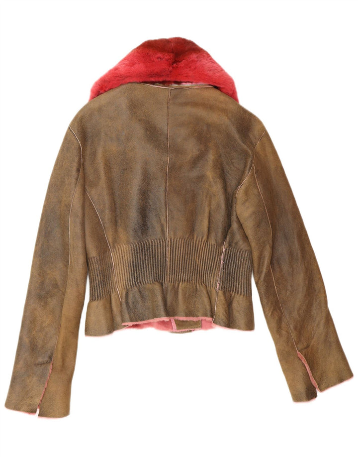 ERMANNO SCERVINO Damen Lederjacke IT 42 Mittelbraunes Leder