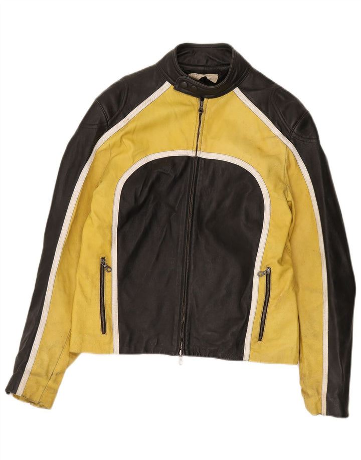 VINTAGE Herren Leder-Racer-Jacke IT 48 Mittelschwarzes Colourblock-Leder