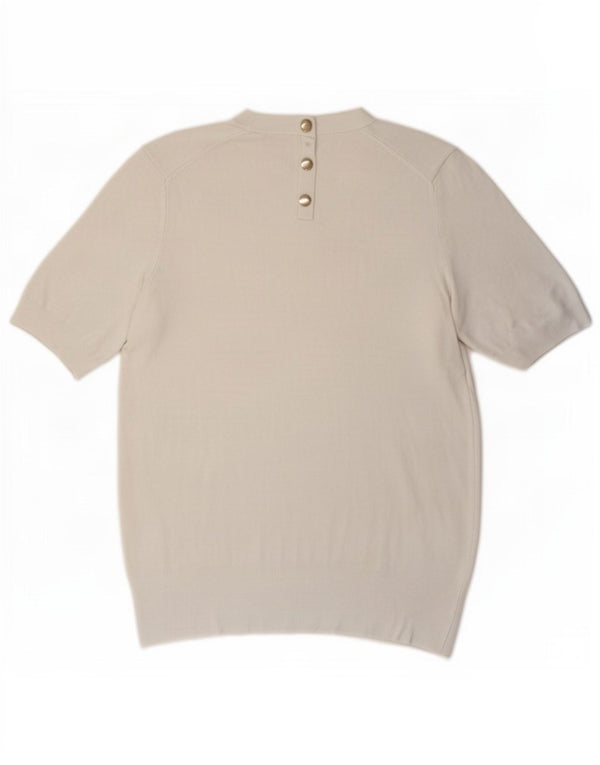 Zara Damen-Pullover, kurzärmelig, Rundhalsausschnitt, Größe 44, Weiß