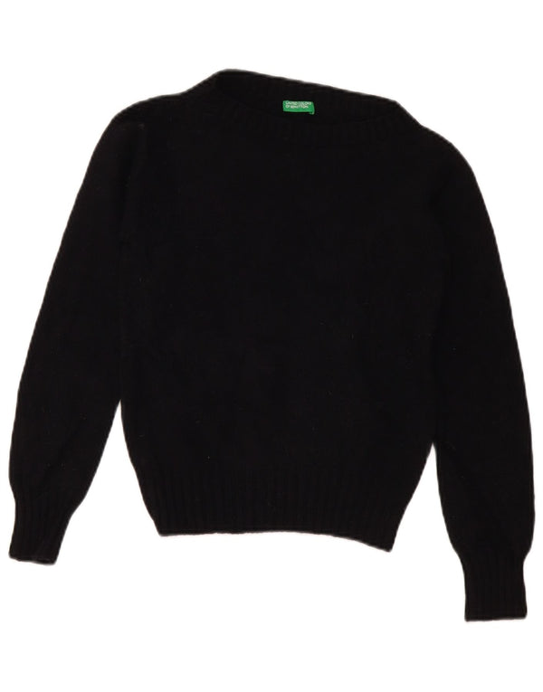 Benetton Damen Crop Pullover mit U-Boot-Ausschnitt, Gr. 10, Schwarz