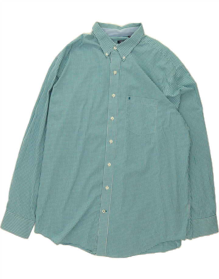 IZOD Mens NON - IRON Shirt 2XL Blue Check Cotton Vintage Izod and Second-Hand Izod from Messina Hembry 