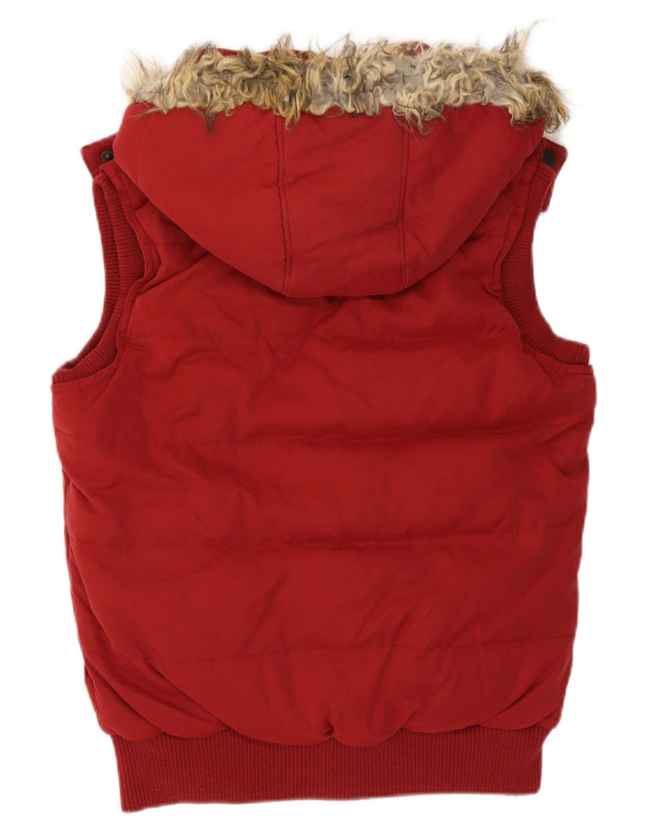 Fat Face wattierte Damen-Weste mit Kapuze, UK 8, Größe S, Rot, Polyester