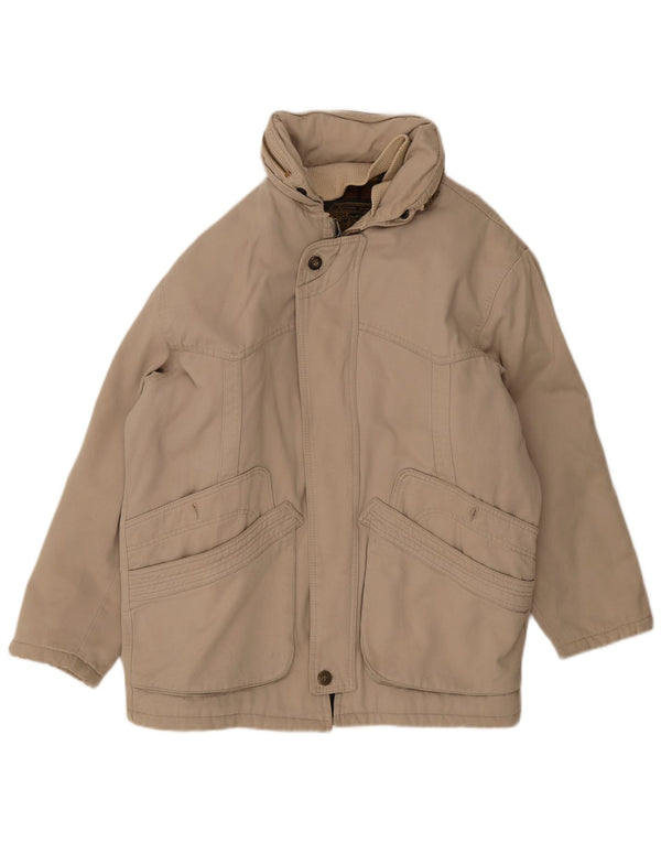 Vintage Herren-Parka mit Kapuze, UK 40, große beige Baumwolle