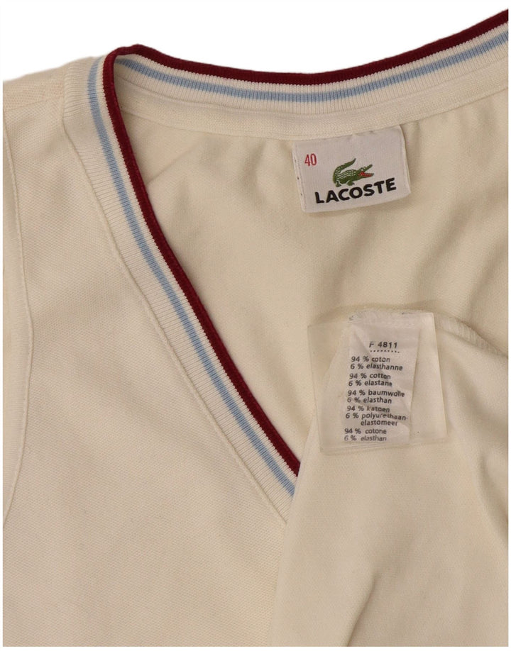Lacoste Damen-Trägershirt, Größe 40, mittlere, cremefarbene Baumwolle