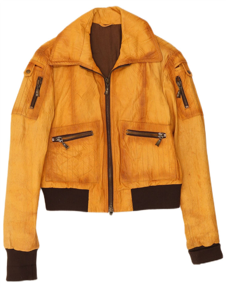 Vintage Damen Bomberjacke IT 44 Mittelgelber Farbblock