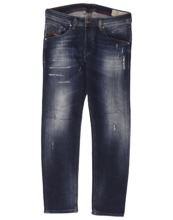 Diesel Herren Belther Distressed Tapered Slim Jeans W32 L30 Blaue Baumwolle