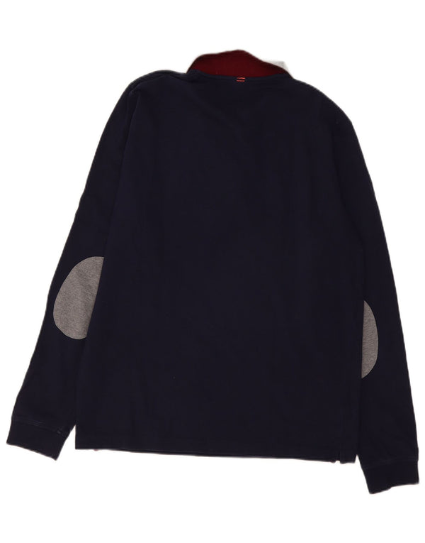 Sun68 Herren-Langarm-Poloshirt XL, Marineblau, Colourblock-Baumwolle