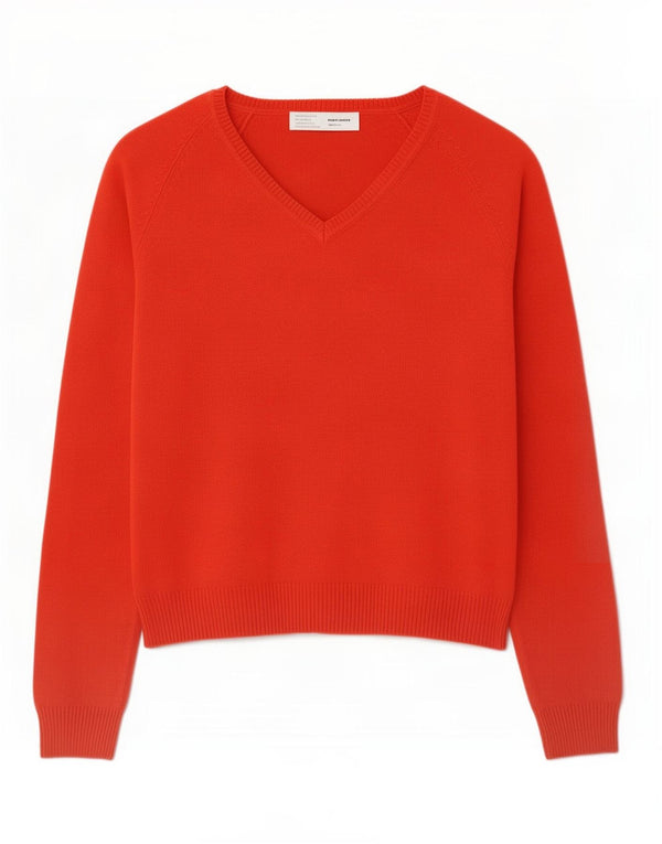 Zara Damen-Pullover mit V-Ausschnitt, UK 14, Größe L, rote Baumwolle