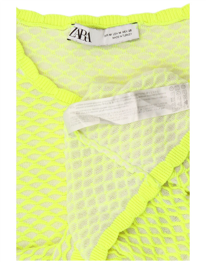 Zara Damen Crop Bluse Top UK 14 Mittelgrünes geometrisches Polyester