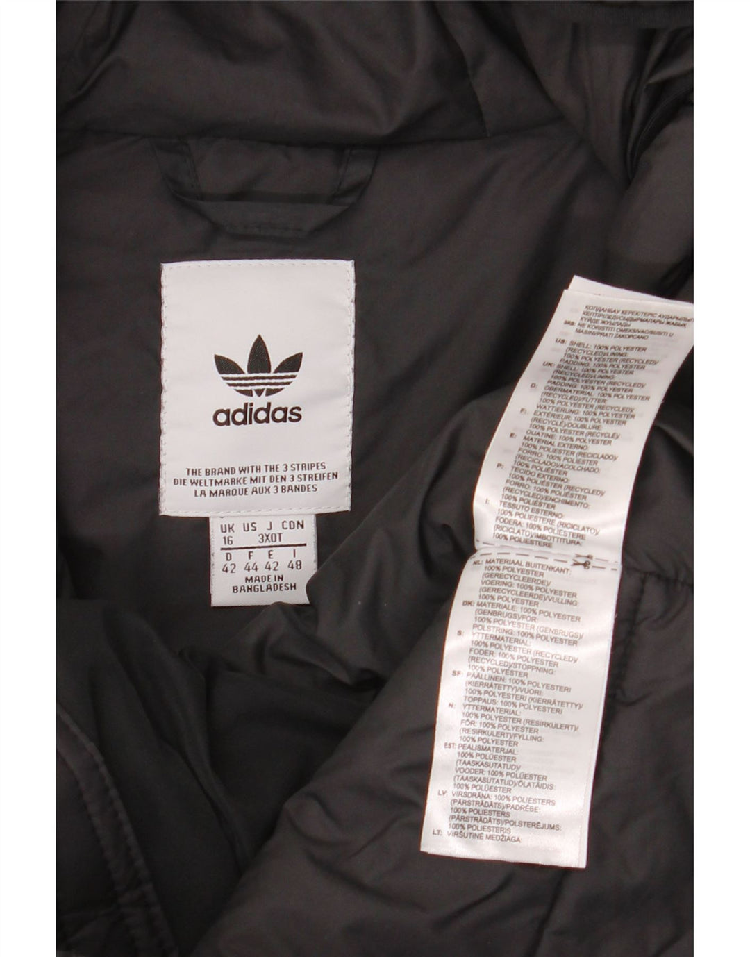 Adidas Damen Kapuzenjacke, gepolstert, UK 16, Größe L, Schwarz, Polyester