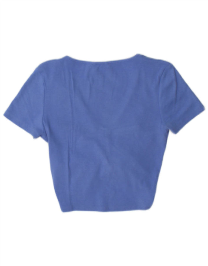 Zara Damen Crop Top UK 12 Mittelblaue Baumwolle