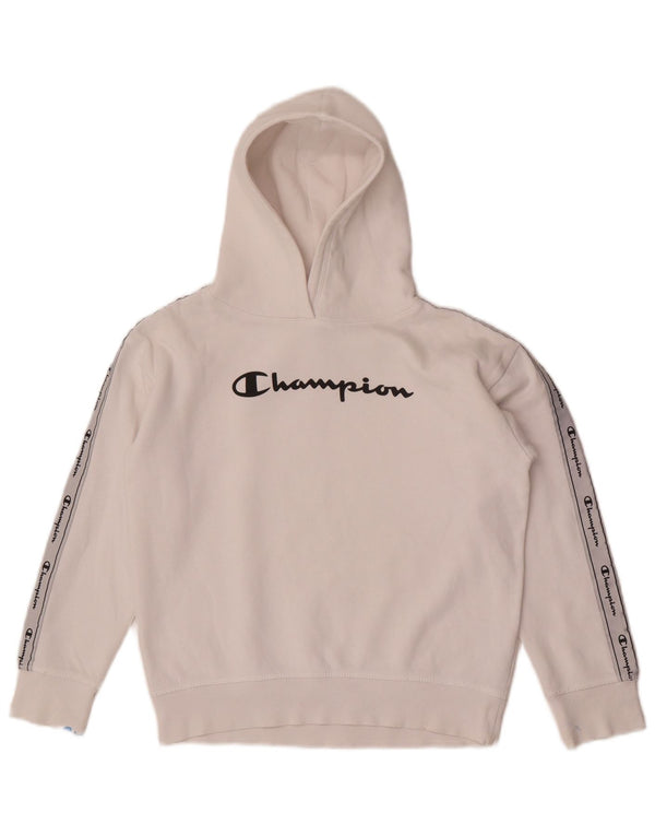 Champion Mädchen-Kapuzenpullover mit Grafik, 9–10 Jahre, mittelweiße Baumwolle