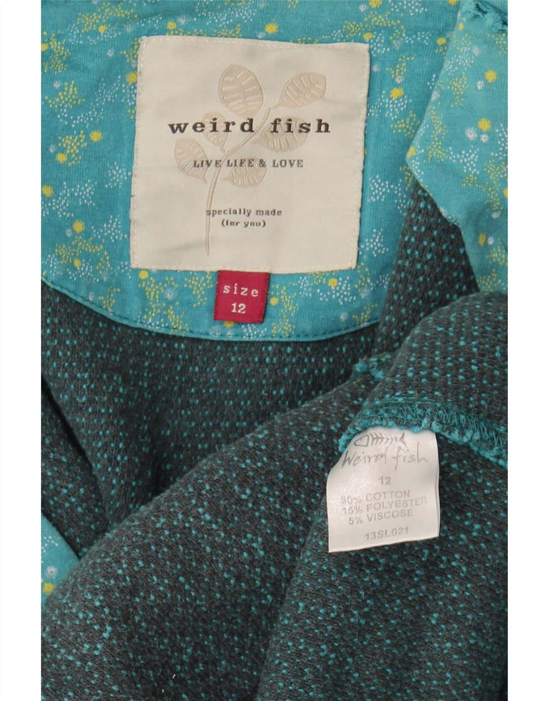 Weird Fish Damen-Kapuzenpullover mit Reißverschluss, UK 12, mittelblaue Baumwolle
