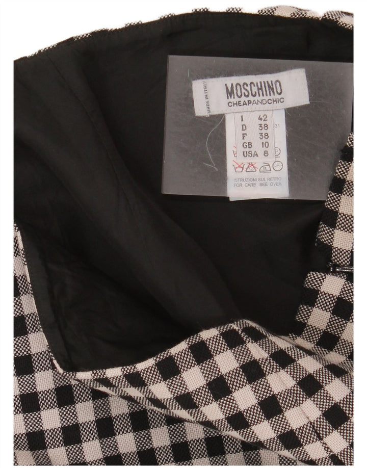 Moschino Damen Minirock UK 10 Small W28 Schwarze Gingham-Schurwolle