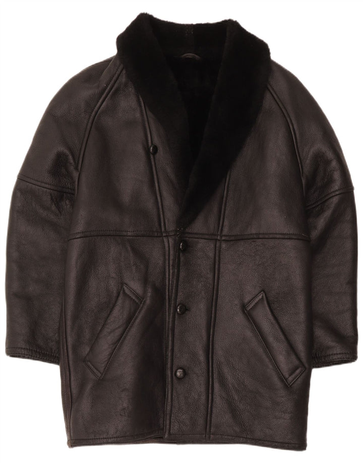 Breco's Herren-Lammfellmantel IT 48 Mittelschwarzes Leder