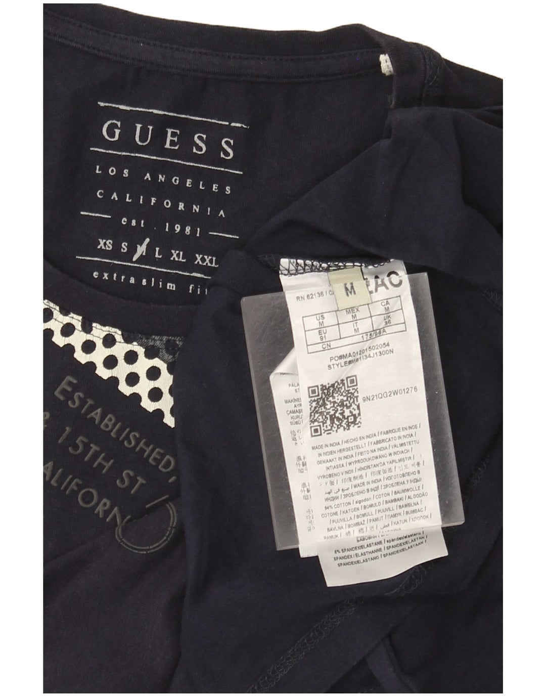 Guess Extra Slim Graphic T-Shirt-Oberteil für Herren aus mittlerer marineblauer Baumwolle