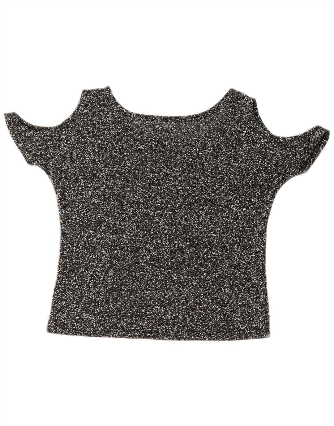 VINTAGE Damen Crop Off Shoulder Top UK 12 Mittelgrau gefleckter Schmetterling