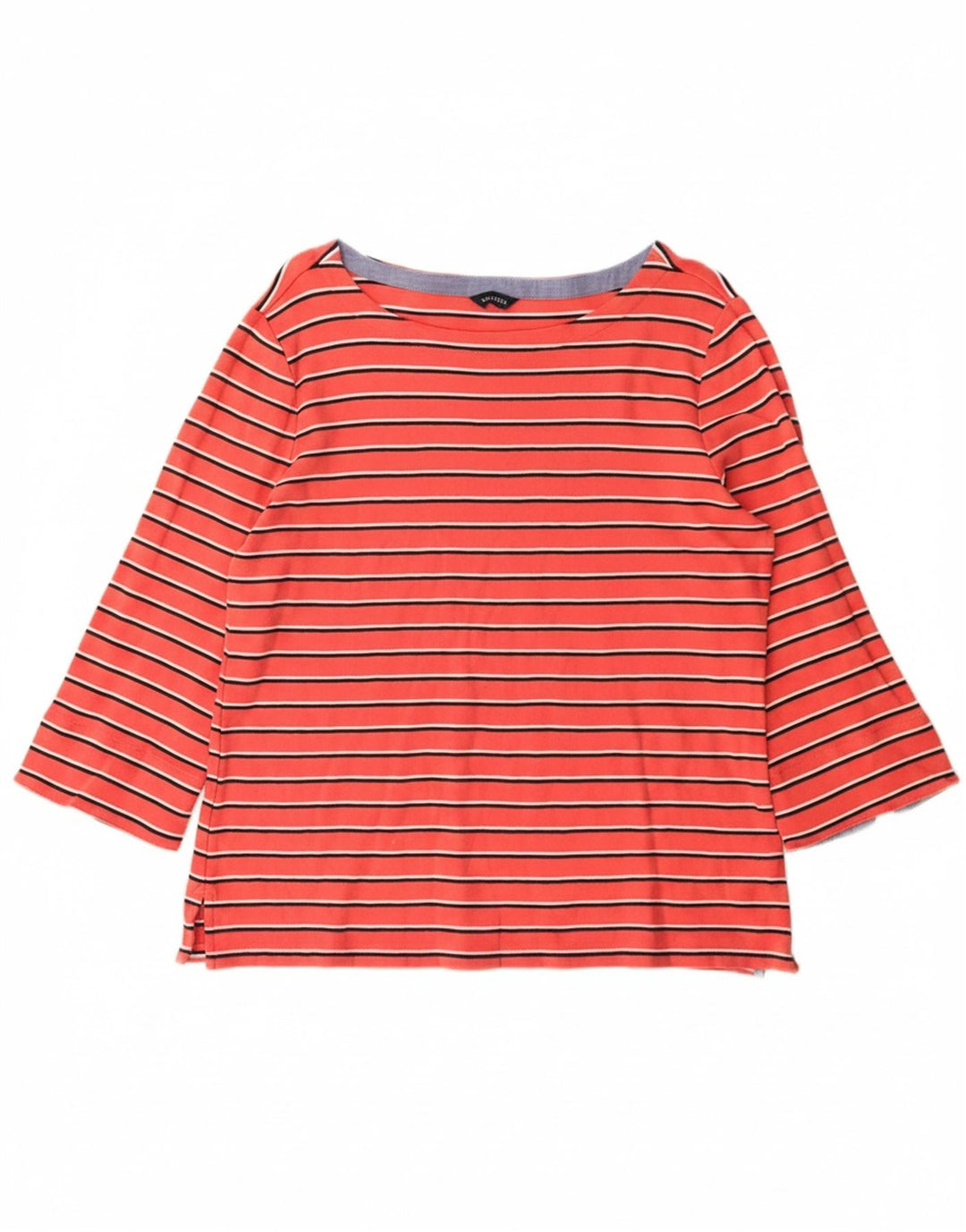 NAUTICA Womens Top 3/4 Sleeve UK 12 Medium Red Striped Cotton