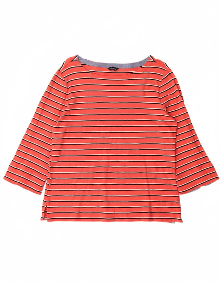 NAUTICA Womens Top 3/4 Sleeve UK 12 Medium Red Striped Cotton