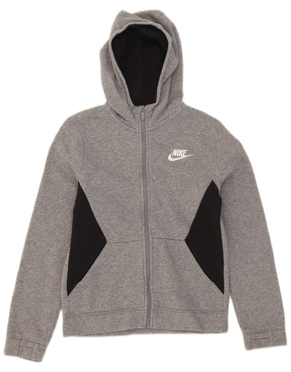 Nike Jungen-Kapuzenpullover mit Reißverschluss, 10–11 Jahre, mittelgraue Colourblock-Baumwolle