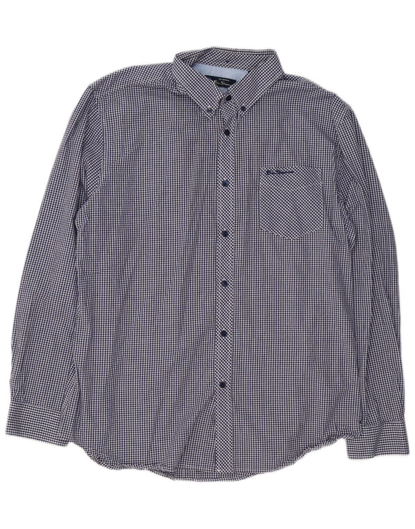 Ben Sherman Herrenhemd XL, Marineblau, Gingham-Baumwolle