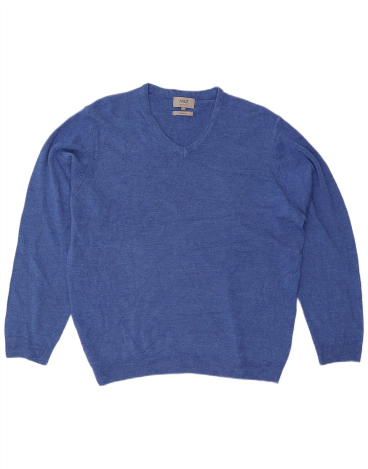Marks & Spencer Herren-Pullover mit V-Ausschnitt, 2XL, blaues Acryl